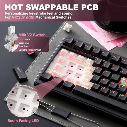 YUNZII B75 PRO 75% Wireless Mechanical Keyboard (Black Heart, MilkV2)