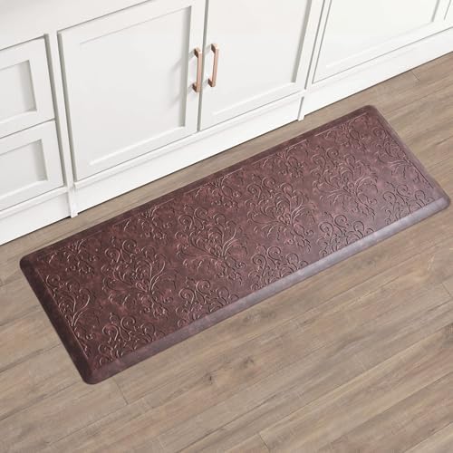 Chef Gear - Anti-Fatigue Gelness Kitchen Mat - Marni Design - Cushioned Comfort Chef Mat - Faux Leather - Cooking & Standing Relief -Skid-Resistant - Measures 17.5"x48" - Red