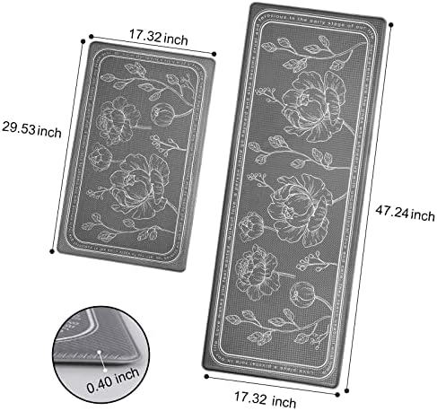 Kitchen Floor Mat Set of 2, Anti Fatigue Mat 17"x47"+17"x29"