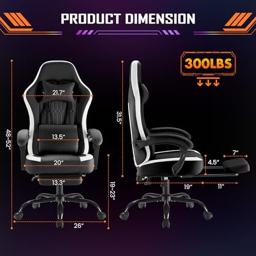 NEWBULIG Gaming Desk Chair - High Back Computer Office Chair with Footrest and Headrest, Comfy Ergonomic Lumbar Support with Linkage Armrests, Height Adjustable and 360° Swivel Wheels, Black