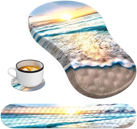 HAOCOO Ergonomic Mouse Pad & Keyboard Wrist Rest Set, Beach