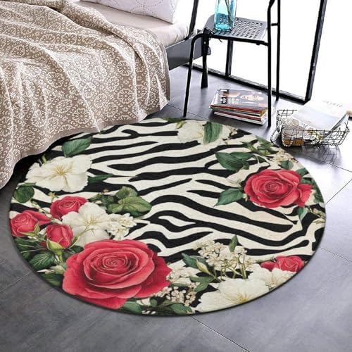 Highly Premium Quality Floor Mat, Office Chair Decor Mat, Room Sofa Yoga Soft Round Carpet Cheetah Leopard Zebra Print Floral Black and White, 36inch