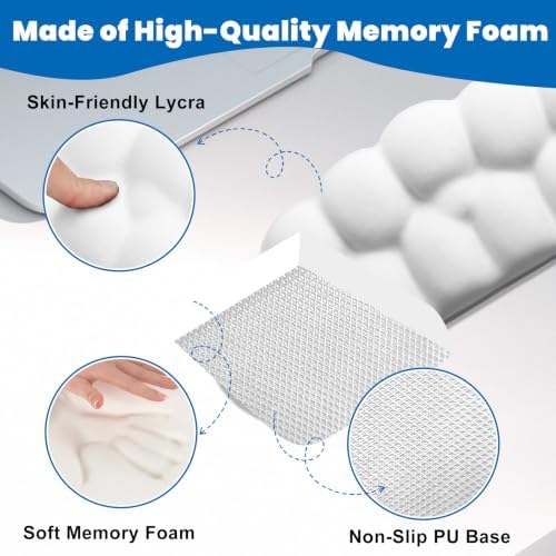 Arm Rest for Desk, Cloud L-Shaped Memory Foam Elbow Pads with Non-Slip Base, 2-Piece Ergonomic Desk Edge Cushion & Wrist Rest for Computer Keyboard, Office and Home Use (White)
