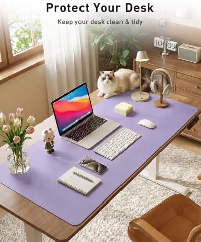 Aothia Faux Leather Desk Mat Mouse Pad, 63" x 17", Light Purple