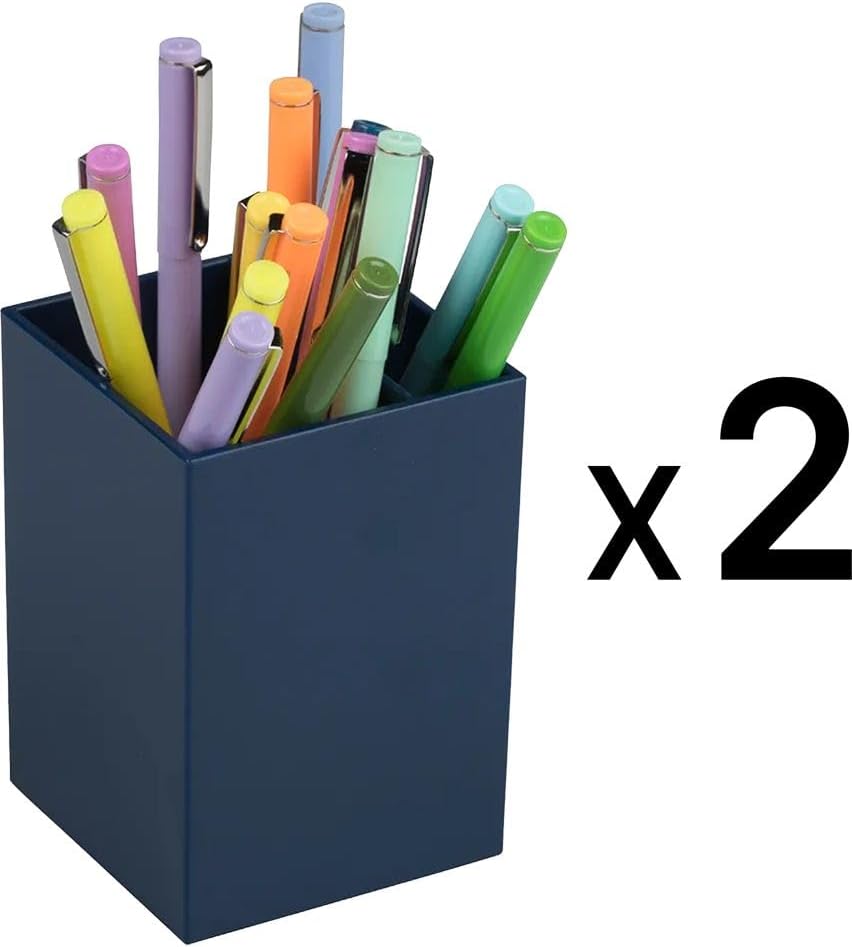 JAM PAPER Plastic Pen Holders - Navy Blue Desktop Pencil Cups - 2/Pack