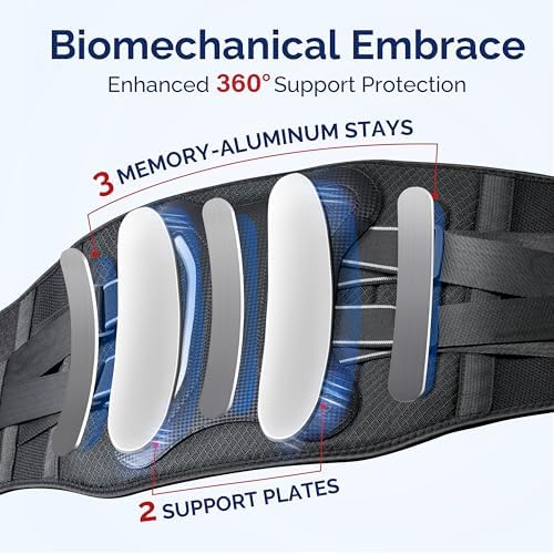 FEATOL Back Brace for Lower Back Men Women, 5-Stays Lumbar Support Belt