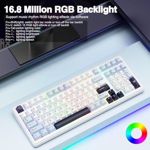 AULA F99 Wireless Mechanical Keyboard, Hot Swappable Custom Keyboard,Pre-lubed Linear Switches,Gasket Structure,RGB Backlit Gaming Keyboard (Blue&White)