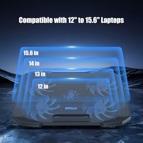 AIMIUZI Laptop Cooling Pad Laptop Cooler Stand, Laptop Fan Cooling Pad for 12-15.6 Inch Laptop Notebooks, 5 Quiet Fans, 5 Angle Adjustable Laptop Cooling Stand (Black)