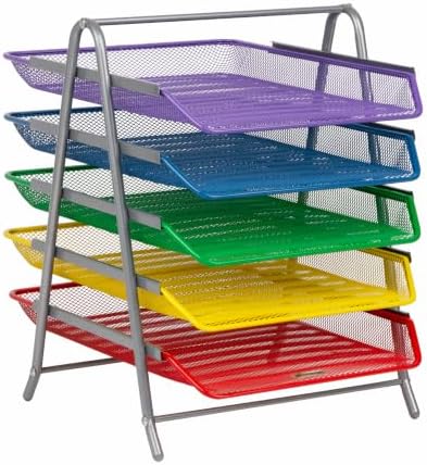 Mind Reader 5-Tier Paper Tray Organizer with Multicolor Trays, Classroom File Organizer for Teachers, Metal Mesh, Assorted Colors