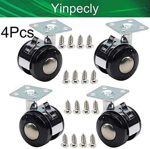4pcs Swivel Caster Wheels Alloy Plate Mounted Caster Wheel for Office Chair, 1.57inch Black Silver with Brake