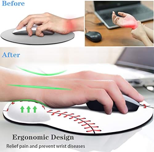 Mouse Pad with Wrist Support, Mouse Pad for Men Non-Slip Rubber Base Mousepad for Desk Laptop Gaming Working Computers Laptop Easy Typing & Pain Relief, Baseball