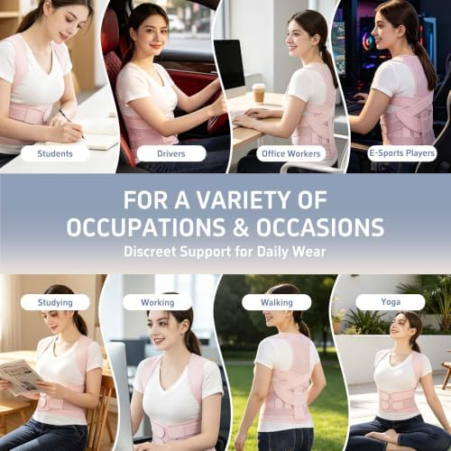 Posture Corrector for Women and Men, Back Brace Posture Corrector with Full Back Support, Adjustable Shoulder Brace and Waist Belt, Back Straightener Posture Trainer for Upper Back, Neck, Shoulder and Lower Back Pain Relief, Scoliosis, Hunchback (Pink,...