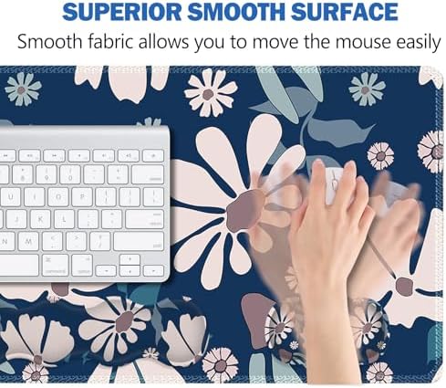 ARTSO Keyboard Mouse Pad Set, Blue Flower Large Gaming Mousepad +Keyboard Wrist Rest +Mouse Wrist Rest +Coaster, Ergonomic Mousepad Memory Foam Cushion for Home Office