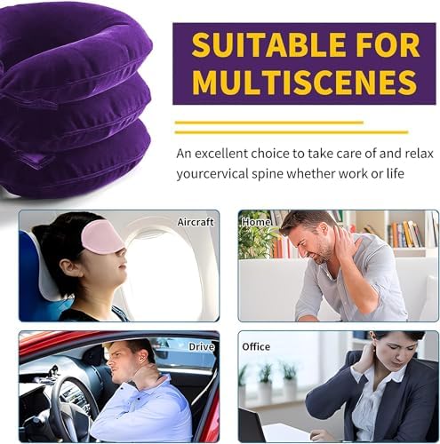 Cervical Traction Device for Neck Pain Relief, Adjustable Inflatable Neck Stretcher Neck Brace, Neck Traction Device for Use Neck Decompression and Neck Tension Relief (Purple)