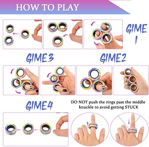 Cevioce 3Pcs Magnetic Rings Fidget Toy Set, ADHD Anxiety Magnetic Fidget Toys Adults Fidget Spinner Rings for Relief, Easter Gifts for Kids 8+ Year Old Easter Basket Stuffers for Teens Boys Girls C