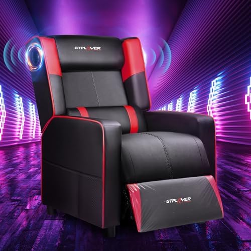 GTPLAYER Gaming Recliner Chair with Bluetooth Speakers Racing Style Single Gaming Sofa Modern Living Room Recliners Ergonomic Comfortable Massage Home Theater Seating, Red