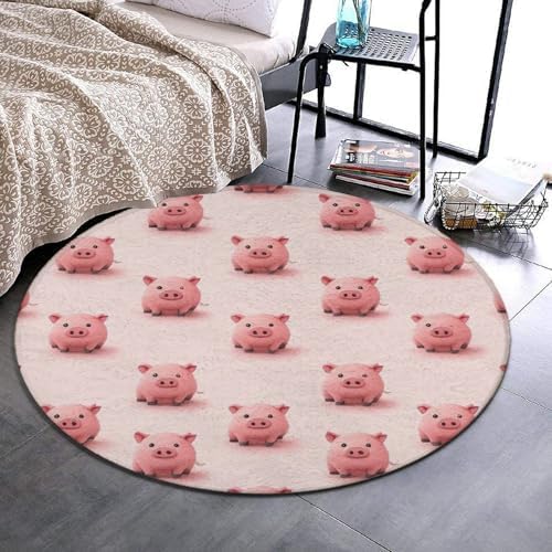 Women's Large Home Decor Mat, Soft Round Yoga Carpet, Non Slip Machine Washable Home Office Circle Rug Pink Pig