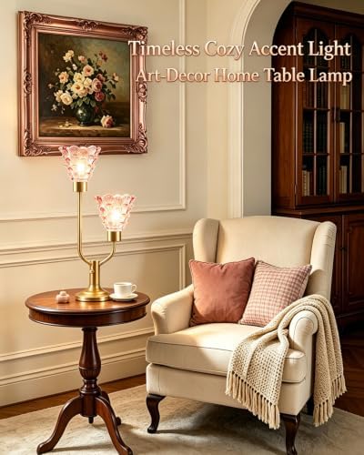 Mid Century Modern Table Lamp Dimmable Vintage Pink Glass Lamp Gift