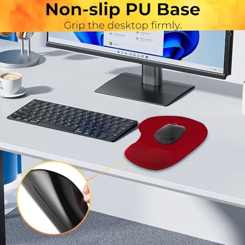 Mouse Pad with Wrist Support, 2-Pack Ergonomic Mousepad with Wrist Rest, Gaming Mouse Pad with Non-Slip PU Base, Relieve Pain Relief, for Home Office Computer Laptop, Red