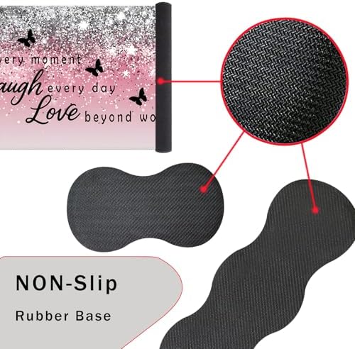 Keyboard Wrist Rest and Mouse Pad with Wrist Support Set Ergonomic Coaster,Memory Foam,Easy Typing Pain Relief,Large XL Desk Mat 31.5"x 11.8",Pink Glitter Quote Live Love Laugh