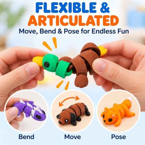 MONJITA 35 pcs Mini 3D Printed Animal Figurines, Flexible Articulated Fidget Toys, Cute Desk Decor, Party Favors, Goodie Bag Stuffers, Gifts for Kids Students Carnival Prizes Rewards (35pcs)