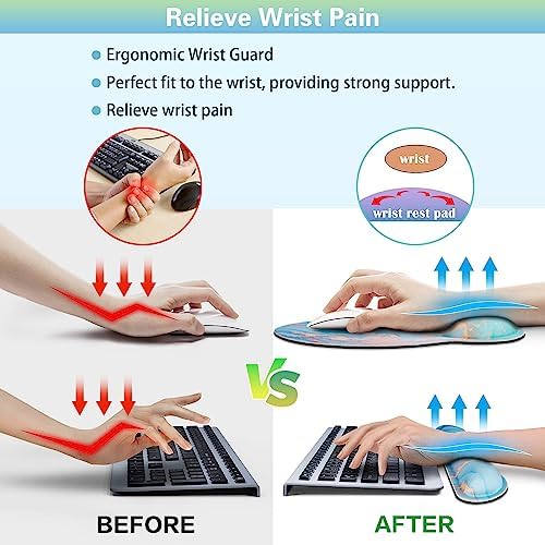 Mouse Pad Blue, 3-in-1 Mouse Pad with Wrist Rest for Keyboard and Mouse