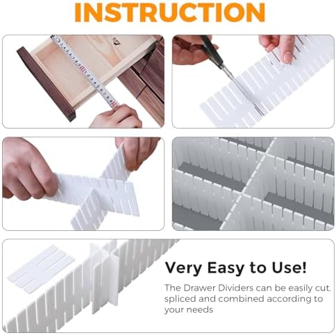 ALBAD Plastic Drawer Dividers Adjustable Drawer Organizer Dividers Separator for Tidying Clutter/Cutlery/Underwear/Socks/Clothes/Dresses/Boxes/Bins in Kitchen Bathroom Bedroom Office