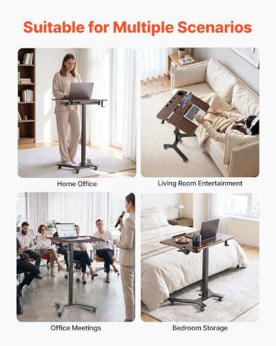 VEVOR Standing Desk, Adjustable Height Mobile Stand Up Desk with Tilting Desktop, 28.2 x 20.7 in Small Computer Sit Stand Workstation, 33 lbs Capacity, Foot Pedal Pneumatic Lift for Home, Office