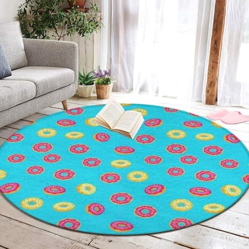 Large Home Decor Mat, Soft Round Yoga Carpet, Non Slip Machine Washable Kitchen Office Circle Rug Donut Food Pattern, 24inch