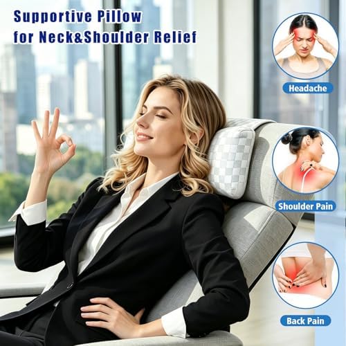 Cooling Neck Pillow for Recliner, Breathable Adjustable Non-Slip Headrest Cushion, Neck Pain Relief Support Pillow for Sofa, Couch, Armchair, Ideal for Hot & Sweaty Sleepers (Cool-Checkerboard )
