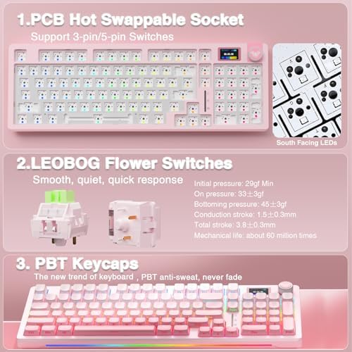 AULA S98 Pro Wireless Mechanical Gaming Keyboard with Screen, Knob, 96 Keys