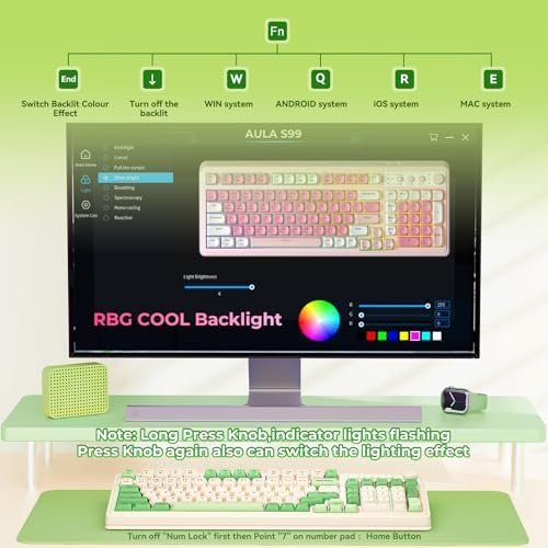 AULA S99 Gaming Keyboard, Wireless Green Creamy Computer Keyboards