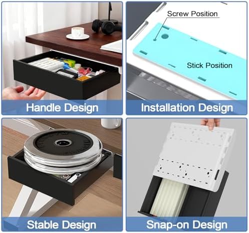 SVNNELP Under Desk Table Drawer Storage Organizer,3 Pack Large & Medium & Small Slide Out Desk Drawers - Hidden Desktop Organizer,Adhesive Storage Pencil Tray Under Table(BLACK/LMS)