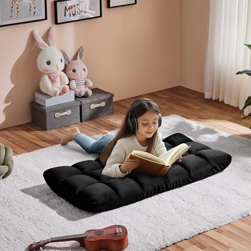 Yaheetech 14-Position Folding Floor Chair with Back Support Black