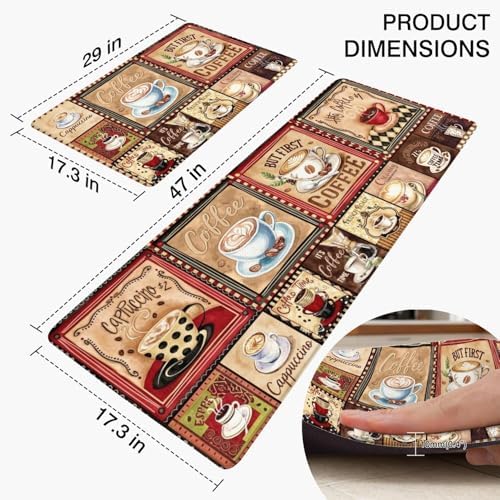 Coffee Anti Fatigue Kitchen Mats, 17.3"x47"+17.3"x29", Brown