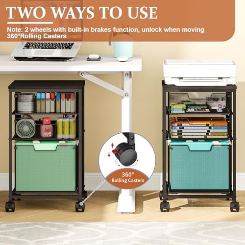 Sbanmao Rolling File Cart with 3 Drawers, File Cabinet with DIY Divider, Hanging Folder Holder Organizer with Wheels, Under Desk Storage Utility Cart, Printer Stand for Home Office, Black