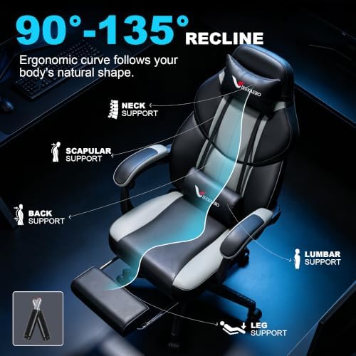 Big and Tall Gaming Chair for Adults, 400 lbs Heavy Duty, 21 in Wide Seat