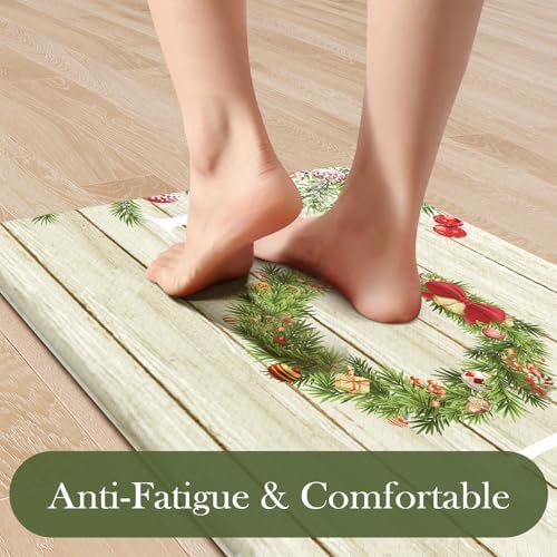 KIMODE Christmas Kitchen Mats for Floor Cushioned Anti Fatigue Rugs Decor