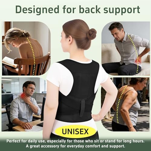 Posture Corrector Back Brace for Men and Women, Adjustable Upper Back and Shoulder Support, Lightweight Breathable Design for Daily Wear, Office Work, Computer Use and Studying Black, Small