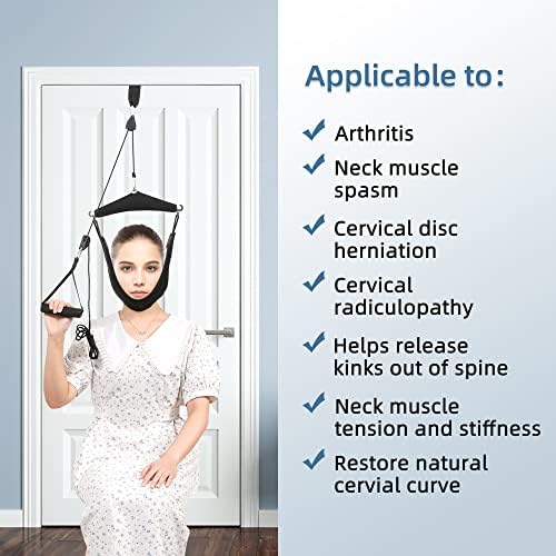 Fanwer Upgraded Neck Stretcher Cervical Neck Traction Device,Double Ratchet Neck Tension Relief Portable Over The Door Device,for Physical Therapy,Neck Pain Relief, Vertebrae Disk Herniation,Black