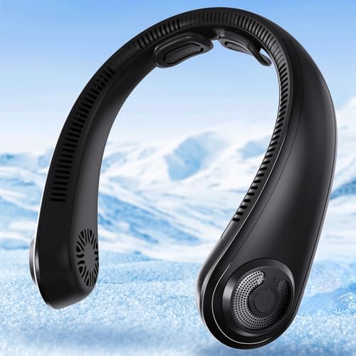 Portable Neck Fan with Neck Support, 5 Speeds, Lightweight, Gifts for Father Men Women, Personal Wearable Neck Fans that Blow Cold Air Rechargeable for Hot Flashes, Disneyland, Travel Essentials