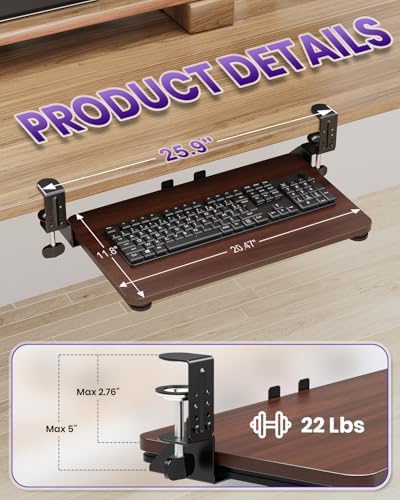 Ergonomic Mouse & Keyboard Tray Under Desk, 20x11.8In Board, Walnut