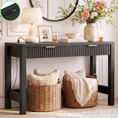 Cyclysio 47" Console Table with Charging Station & 2 Fluted Drawers