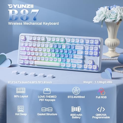 YUNZII B87 TKL Wireless Mechanical Keyboard (Blue Heart,Milk Switch)