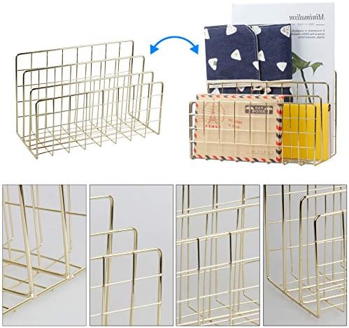 Desktop Mail Organizer File Organizer for Letters 3 Slot, Gold