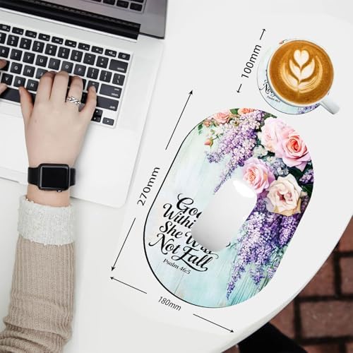 Small Mouse pad, Portable, Waterproof Non-Slip Rubber Bottom, Suitable for Wireless Mouse, Laptop Keyboard Tray for Both Men and Women, Office Travel 7.1x10.6in，Floral Psalm 46:5