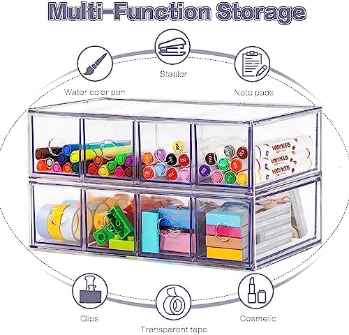 Desk Organizer with 8 Drawers, 2-Pack Stackable Desktop Storage Box