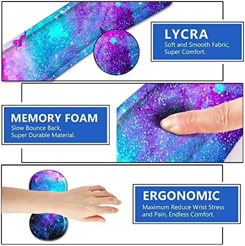 AIMSA Keyboard Wrist Rest Support + Mouse Pad + Mouse Wrist Rest + Coaster, Ergonomic Memory Foam Anti-Slip Rubber Base 4 PCS Set Easy Typing Pain Relief, Galaxy Nebula Universe