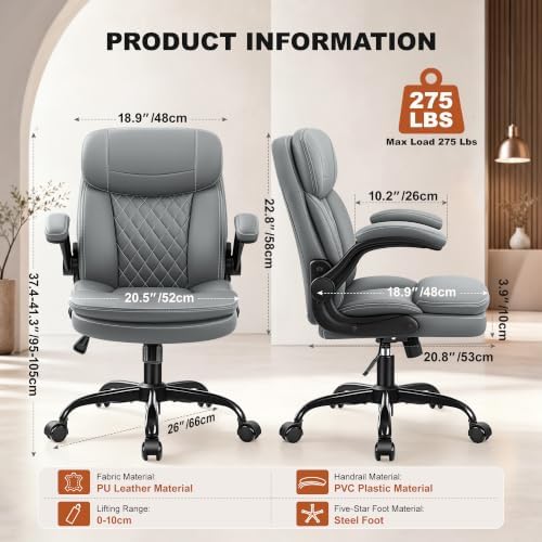 Leather Office Chair, Computer Desk Chair with Dual Back Support