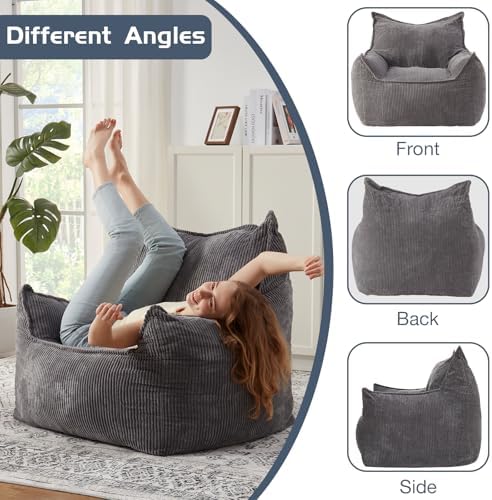 EBENCHICO Giant Bean Bag Chair for Adults, Corduroy Large Bean Bag Chairs for Teens with Armrests, Comfy Adult BeanBag Chair Sofa Couch with Filler Included for Bedroom Living Room